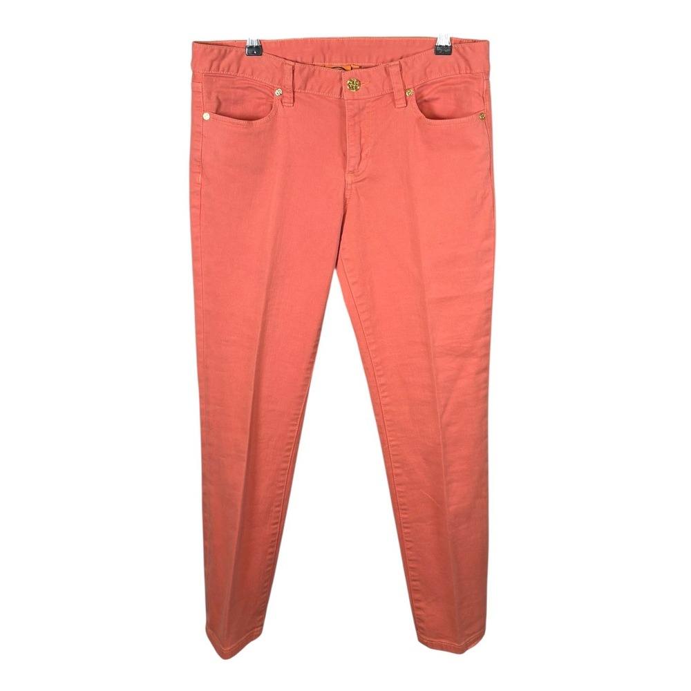 Tory Burch Coral Salmon Cropped Skinnyβ Jeans Size 29 Stretch Denim